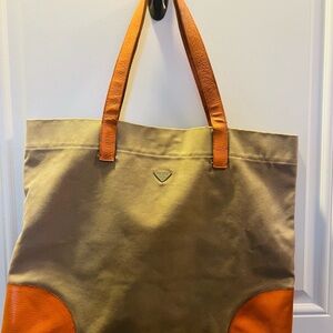Prada Canvas and Leather Trimmed in Orange Tote